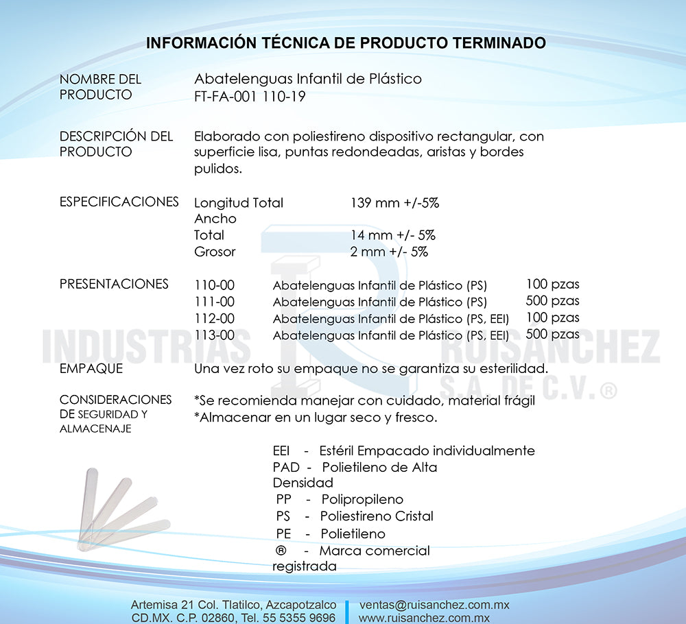 Abatelenguas de Plástico Infantil Poliestireno Cristal