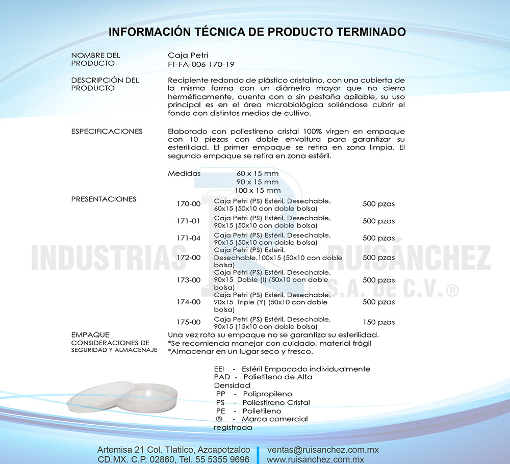 Caja Petri Desechable de Poliestireno Cristal 90x15 Triple (Y)