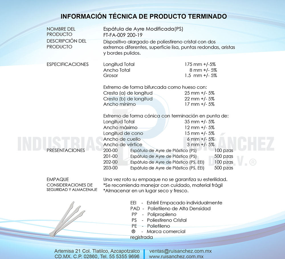 Espátula de Ayre modificada de Poliestireno Cristal