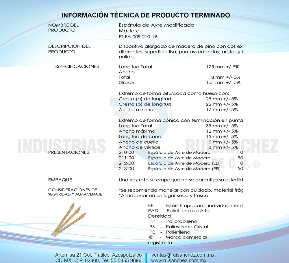 Espátula de Ayre modificada de Madera de primera