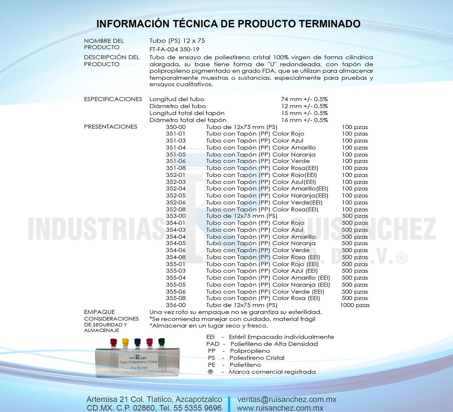 Tubo (PS) 12 x 75 Poliestireno cristal